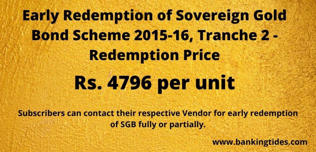 Redemption Price for Early Redemption of Sovereign Gold Bond Scheme 2015-16